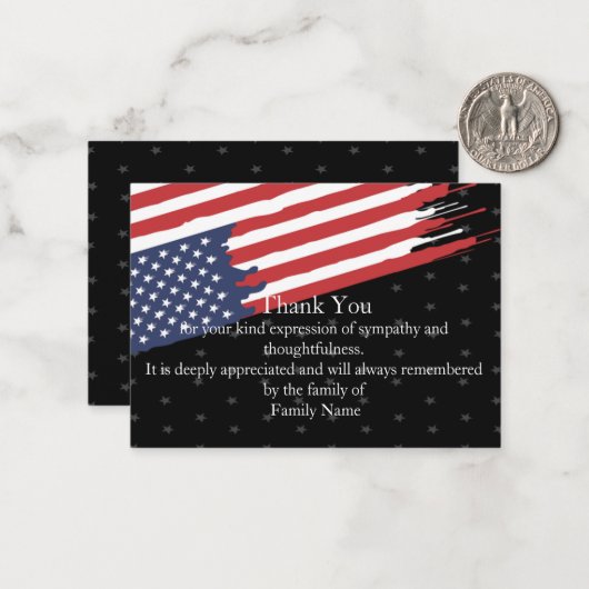 葬儀の後のアメリカ国旗のサンキューカード ノートカード (正面/裏面インサイチュ)