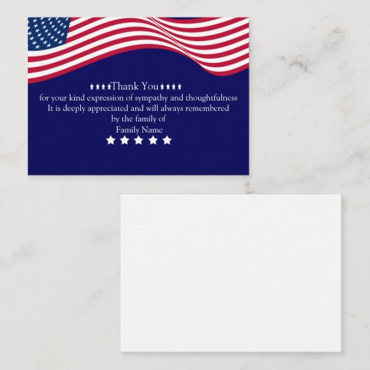 葬儀の後のアメリカ国旗のサンキューカード ノートカード (正面/裏面)