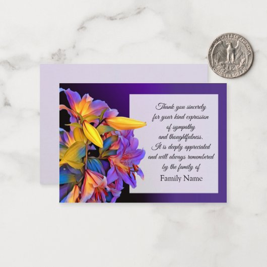 葬儀の後のパープルブルームスターコートサンキューカード ノートカード (正面/裏面インサイチュ)