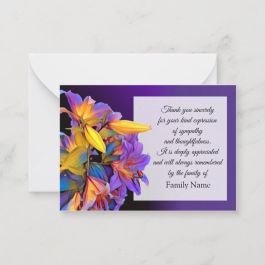 葬儀の後のパープルブルームスターコートサンキューカード ノートカード (正面)