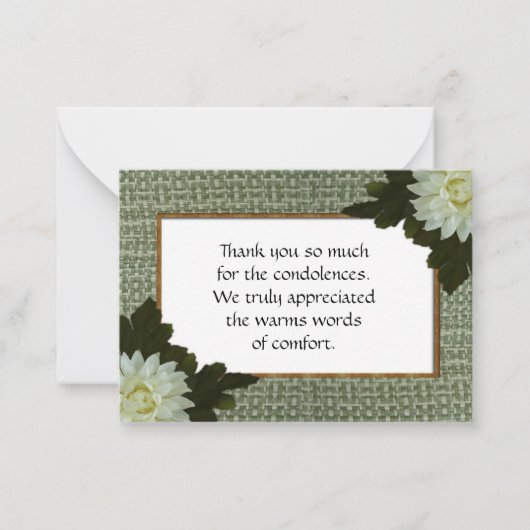 葬儀の後の白い花サンキューカード ノートカード (正面)