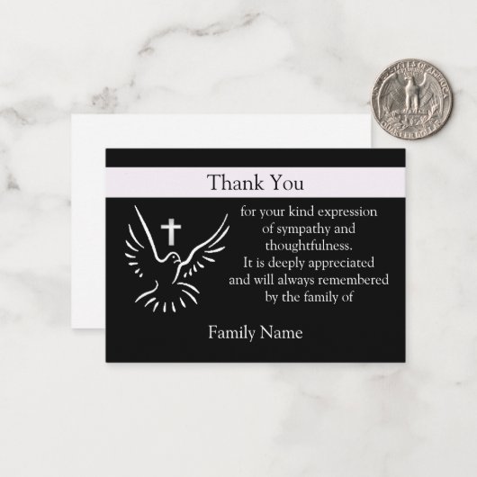 葬儀の後の白い鳩と十字サンキューカード ノートカード (正面/裏面インサイチュ)