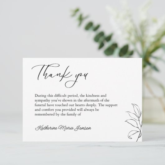 葬儀の後の白黒シンプル悔やみや弔慰 サンキューカード (スタンド正面)