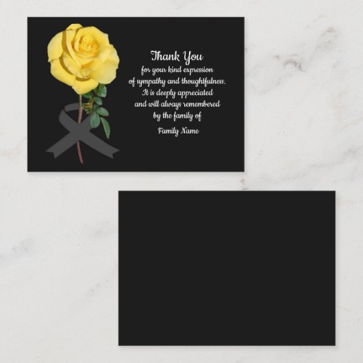 葬儀の後の黄色いバラのサンキューカード ノートカード (正面/裏面)