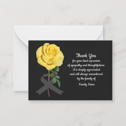 葬儀の後の黄色いバラのサンキューカード ノートカード (正面)