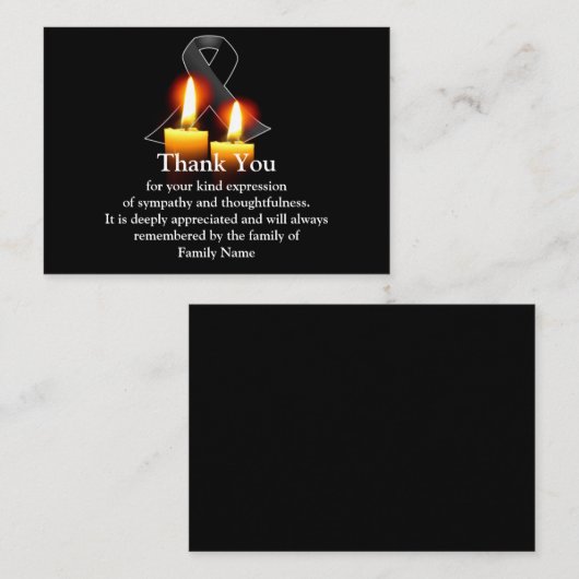 葬儀の後の黒いリボンとロウソク ノートカード (正面/裏面)