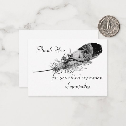 葬儀の後の黒い羽毛サンキューカード ノートカード (正面/裏面インサイチュ)