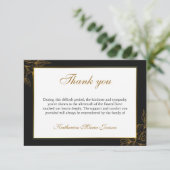 葬儀の後の黒と金ゴールドの悔やみや弔慰の例 サンキューカード (スタンド正面)