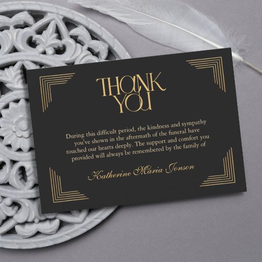 葬儀の後の黒シンプルと金ゴールド悔やみや弔慰 サンキューカード