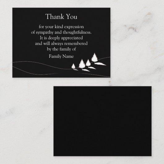 葬儀の後、黒い白い木にサンキューカード ノートカード