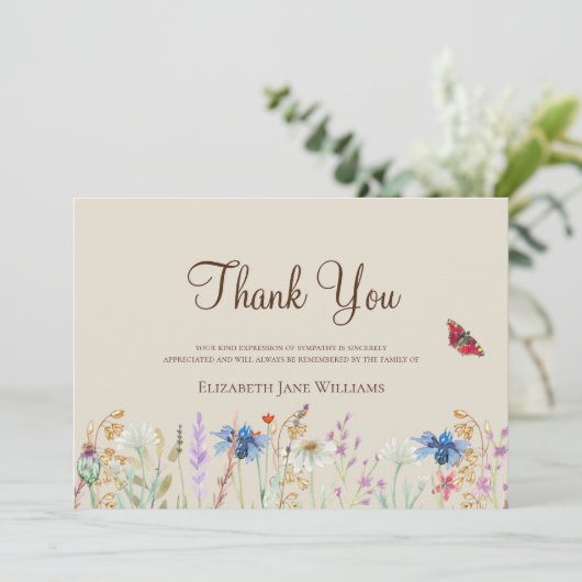 葬儀の忌引きワイルドフラワーありがとう サンキューカード (スタンド正面)