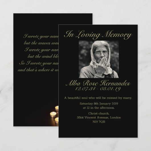 葬儀の招待状 出欠カード (正面/裏面)