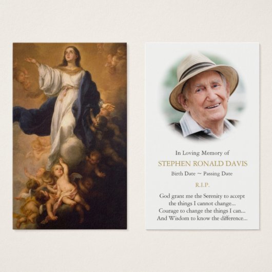 葬儀の損失の仮定メアリー祈りの言葉同情カード (正面&裏面)