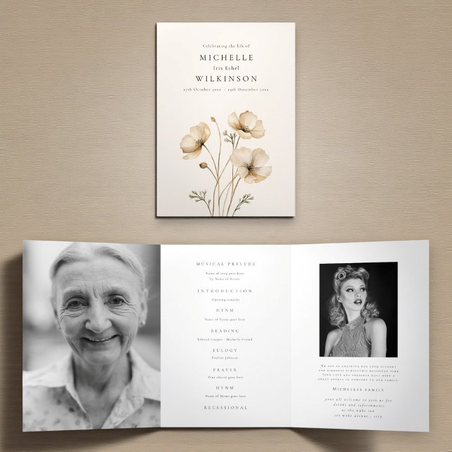 葬儀の死亡順の写真追悼碑 三つ折りカード (クリエイターアップロード済み)