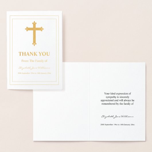 葬儀の死別クロスとボーダーありがとう 箔カード (ディスプレー)