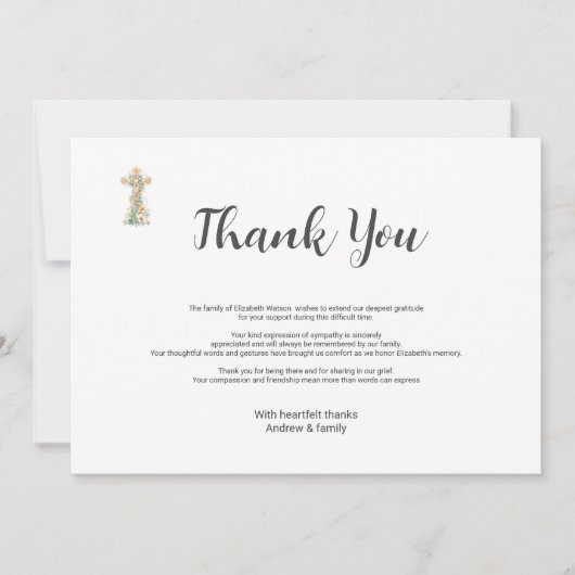葬儀の死別シンプルフローラクロスありがとう サンキューカード (正面)