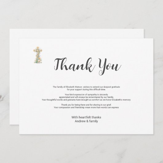 葬儀の死別シンプルフローラクロスありがとう サンキューカード (正面/裏面)
