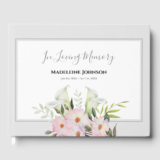 葬儀の水色ホワイトカラユリバラ花 ゲストブック (正面)