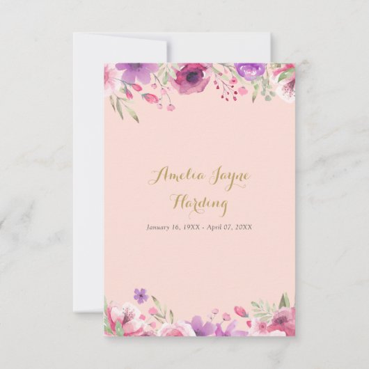 葬儀の白黒フォトフローラ サンキューカード (裏面)