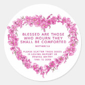 葬儀の記念品ピンクのリース散布種子 ラウンドシール (正面)