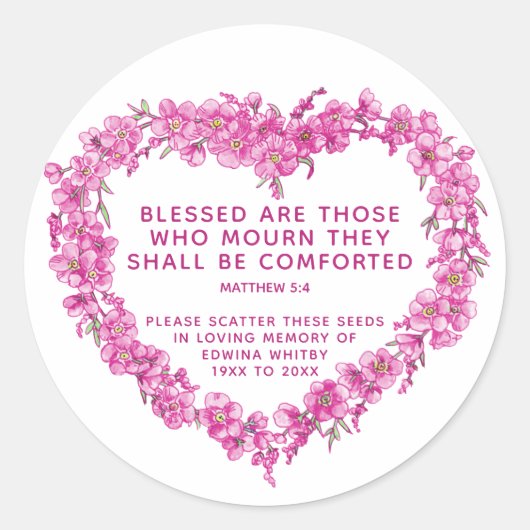 葬儀の記念品ピンクのリース散布種子 ラウンドシール (正面)