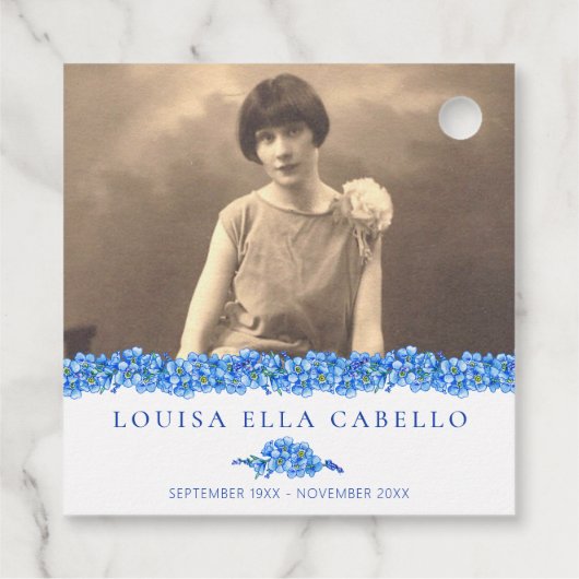 葬儀の記念忘れ贈り物の青いme-not-seed フェイバータグ (裏面)