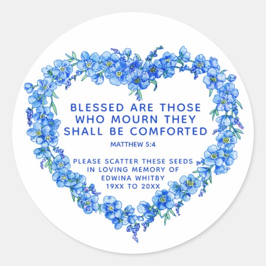 葬儀の記念贈り物の青いリース散布シード ラウンドシール (正面)