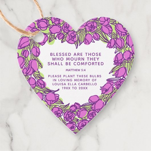 葬儀の記念贈答植物のチューリップ球根メッセージカード フェイバータグ (正面)