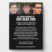 葬儀の追悼息子の黒詩写真 フォトプラーク (正面)