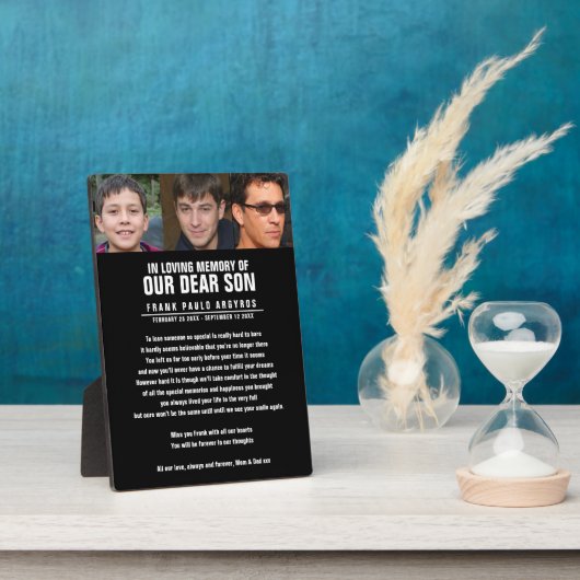 葬儀の追悼息子の黒詩写真 フォトプラーク (側面)