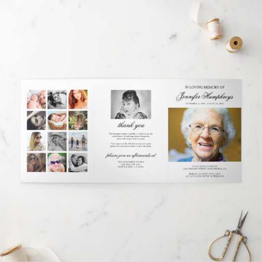 葬儀の順序Eulogy Photo Collage 三つ折り招待状 (外部)