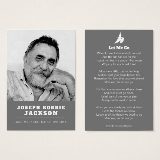 葬儀は白い鳩祈りの言葉詩のグレーのカードを行かせ (正面&裏面)