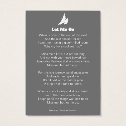 葬儀は白い鳩祈りの言葉詩のグレーのカードを行かせ (裏面)