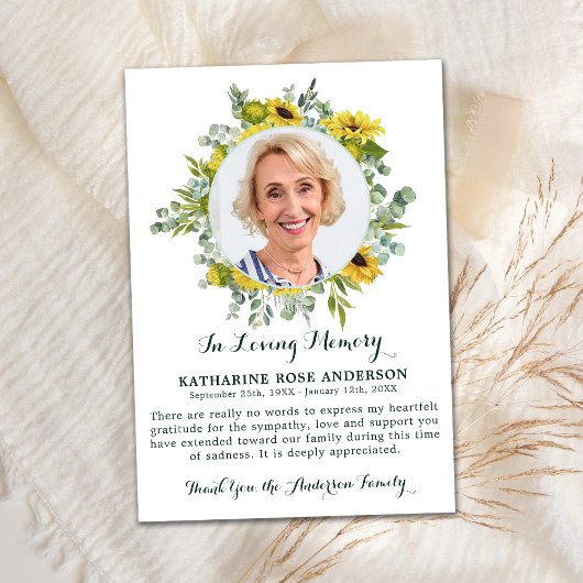 葬儀ひまわりユーカリ写真悔やみや弔慰 サンキューカード