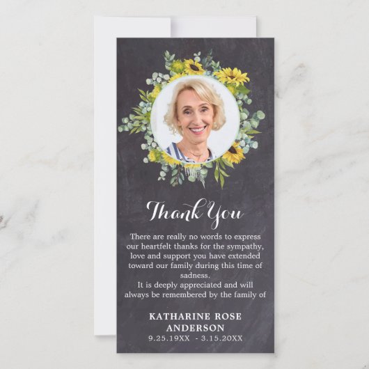 葬儀ひまわりユーカリ石板写真悔やみや弔慰 サンキューカード (正面)