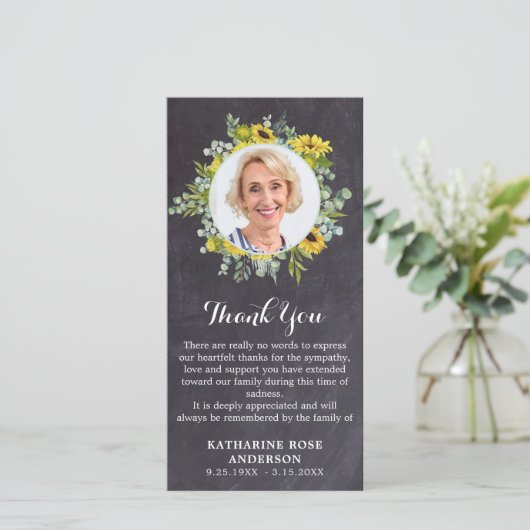葬儀ひまわりユーカリ石板写真悔やみや弔慰 サンキューカード (スタンド正面)