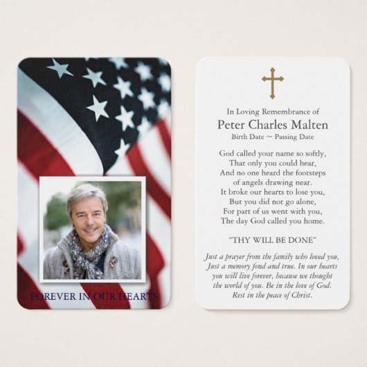 葬儀アメリカ国旗の祈りの言葉共感カード (正面&裏面)