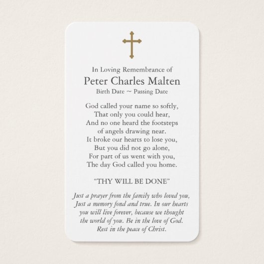 葬儀アメリカ国旗の祈りの言葉共感カード (裏面)