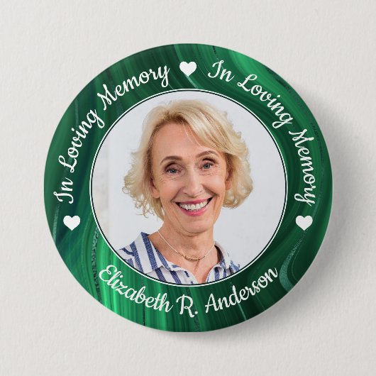 葬儀エメラルドグリーン大理石フォトメモリアル 缶バッジ (正面)