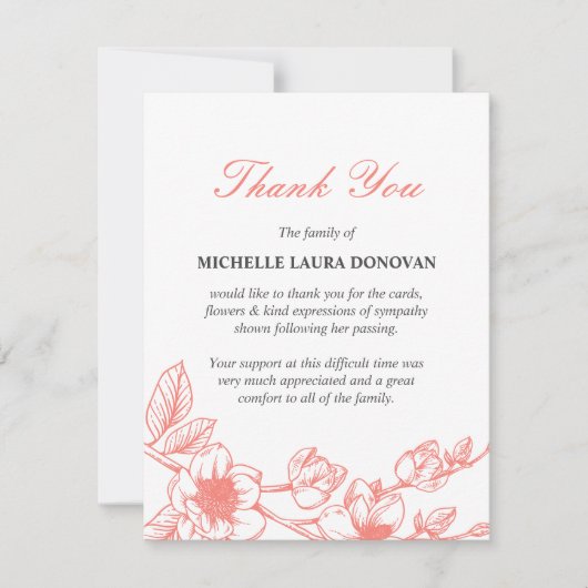 葬儀エレガントの礼状|コーラルマグノリア サンキューカード (正面)