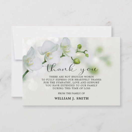 葬儀エレガント後の白オーキッドサンキューカード サンキューカード (正面)