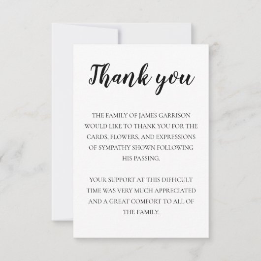 葬儀エレガント白黒写真ありがとう サンキューカード (正面)