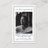 葬儀エレガント記念モダン祈りの言葉写真カード 名刺 (正面)