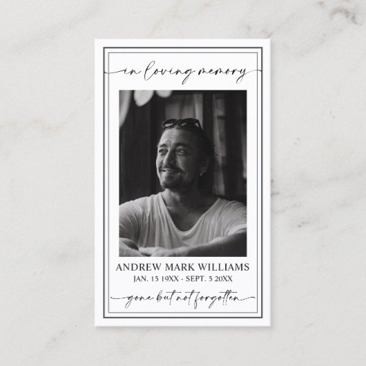 葬儀エレガント記念モダン祈りの言葉写真カード 名刺 (正面)