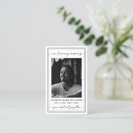 葬儀エレガント記念モダン祈りの言葉写真カード 名刺 (スタンド正面)