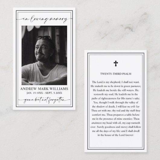 葬儀エレガント記念モダン祈りの言葉写真カード 名刺 (正面/裏面)