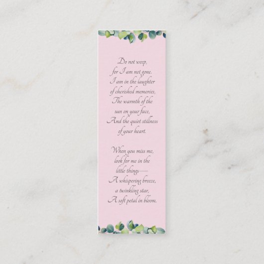 葬儀エレガント記念写真ブックマークカード スキニー名刺 (裏面)