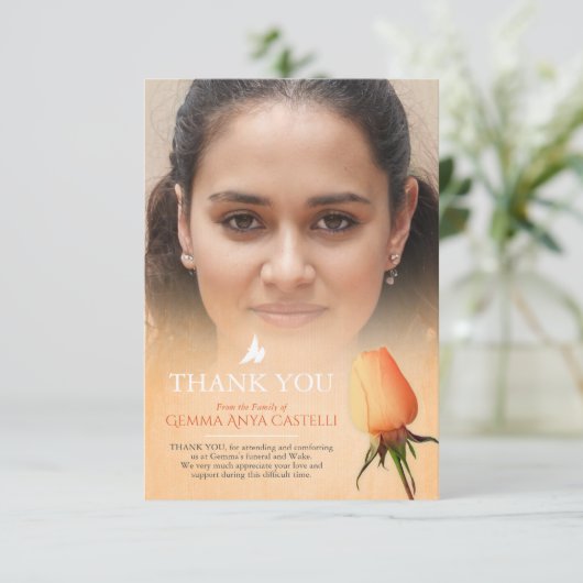 葬儀オレンジバラ写真家族サンキューカード サンキューカード (スタンド正面)