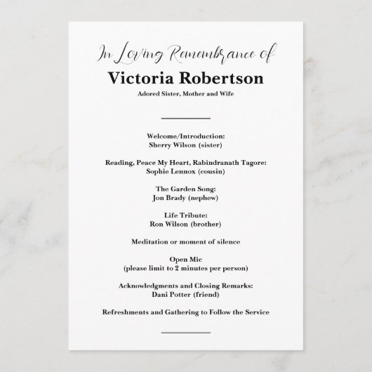 葬儀カスタム記念写真台 プログラム (裏面)