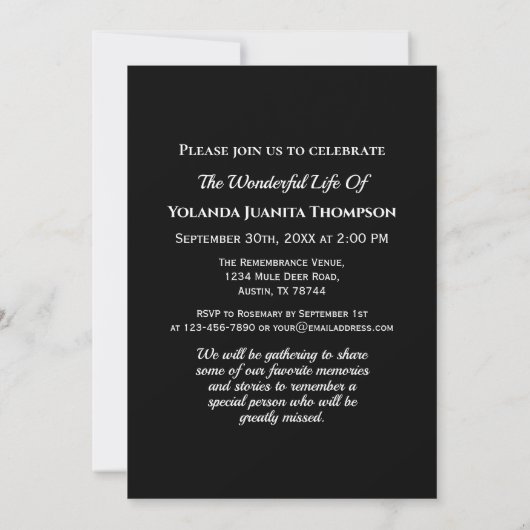 葬儀カスタム記念写真死別悔やみや弔慰 招待状 (裏面)